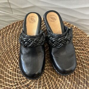 Nurture Black Sophia Braided Leather Clogs Mules Shoes Women's size 6.5 M NWOT